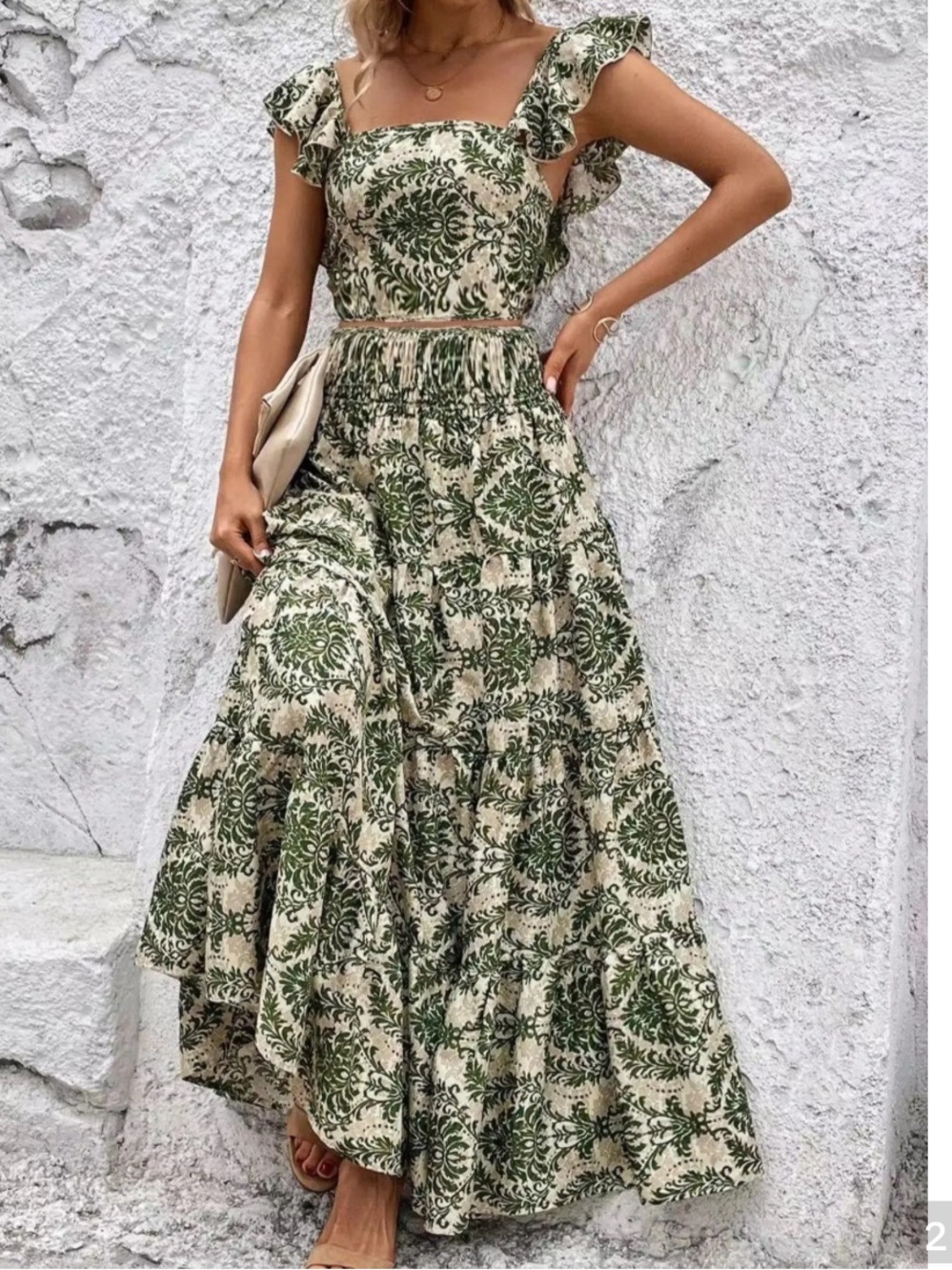 TikTok Fashion 2 Piece Ethnic Patterned Boho Coordinating Skirt/Crop Outfit